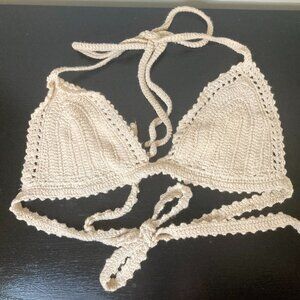Kendall and Kylie Crochet Triangle Bikini Top - Cream - Size S